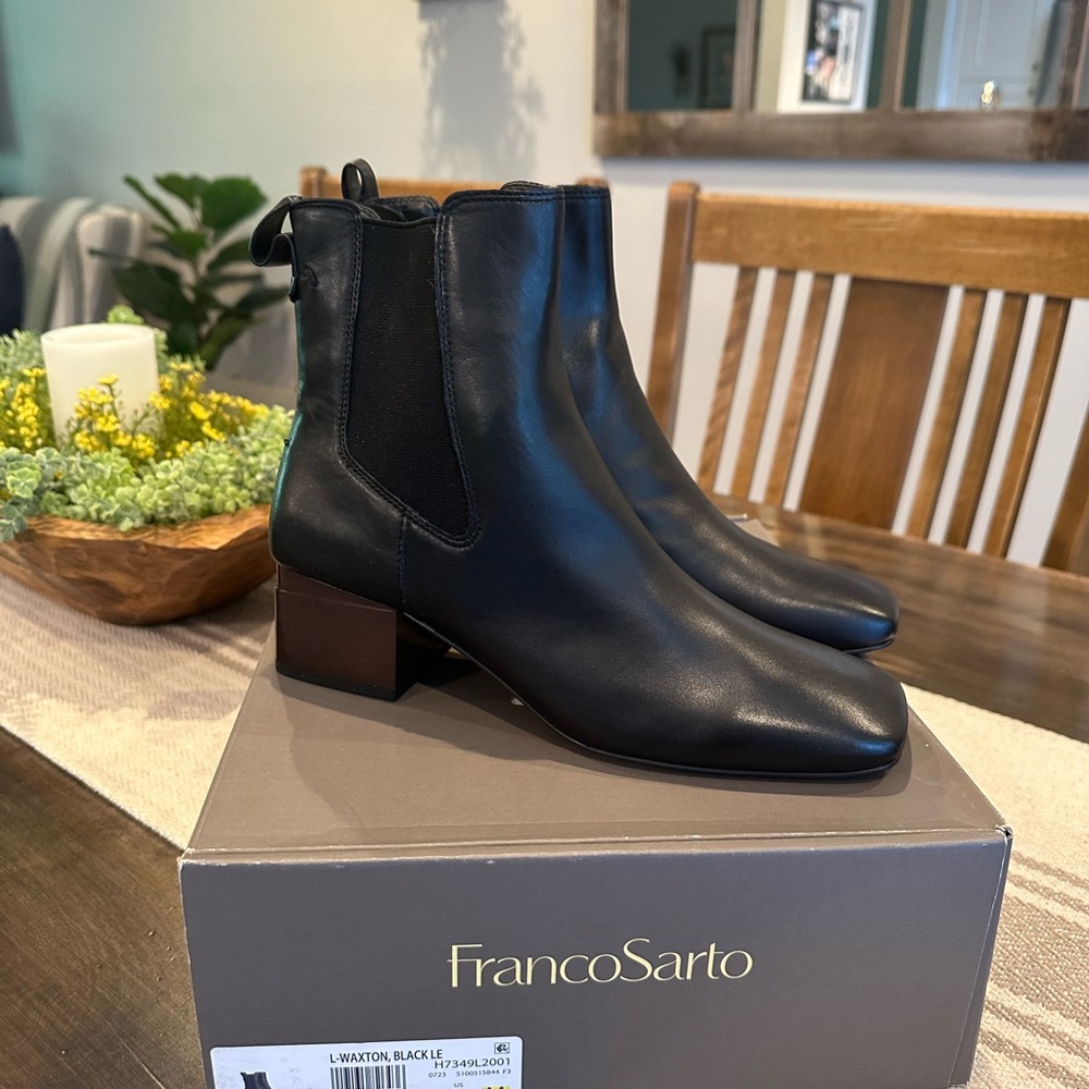 Franco Sarto Waxton Black Leather Ankle Boots for Women Size 7 NWT